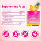 Feminine Probiotics Gummies, Slippery Elm for Women, Vaginal Health Supplement for pH Balance, Odor Control, Yeast Balance, Flora Immune Support, Suagr-Free, Veagn, Pineapple Flavor, 60 Count
