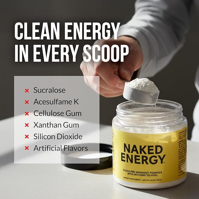 NAKED Energy - Pure Pre Workout Powder for Men and Women, NSF Certified, Vegan, Unflavored, Healthy Pre Workout - No Added Sweeteners, Colors Or Flavors - 50 Servings