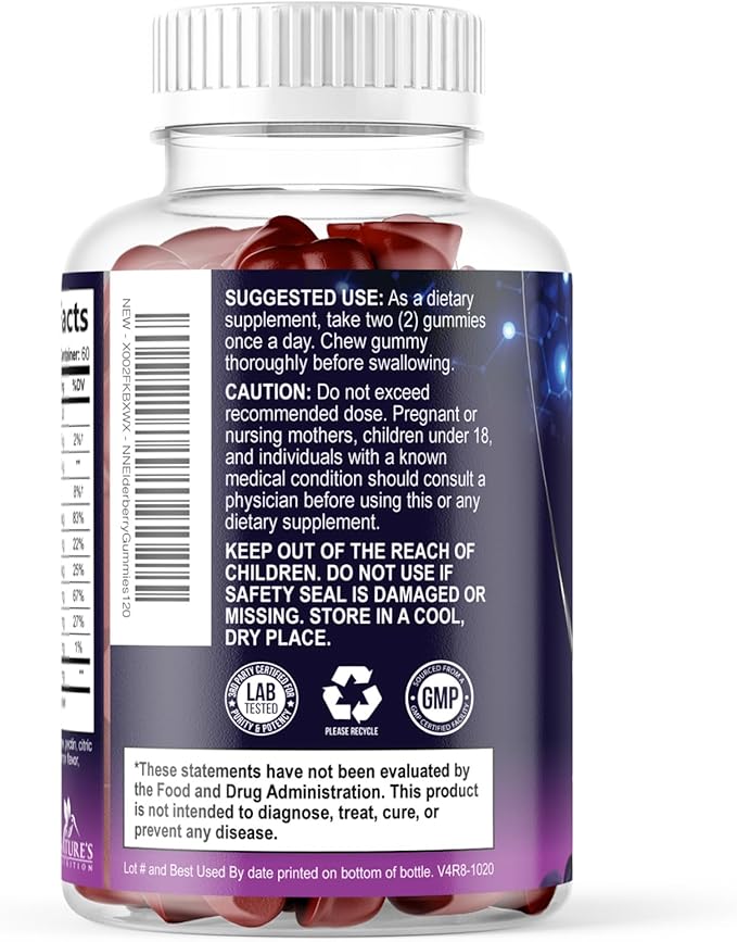 Elderberry Gummies - 3X Strength Black Elderberry Immune Support Gummy with Vitamin C, D3 and Zinc for Kids & Adults, Immune Health Support Supplement Gummy, Black Elder Berry Vitamins - 120 Gummies
