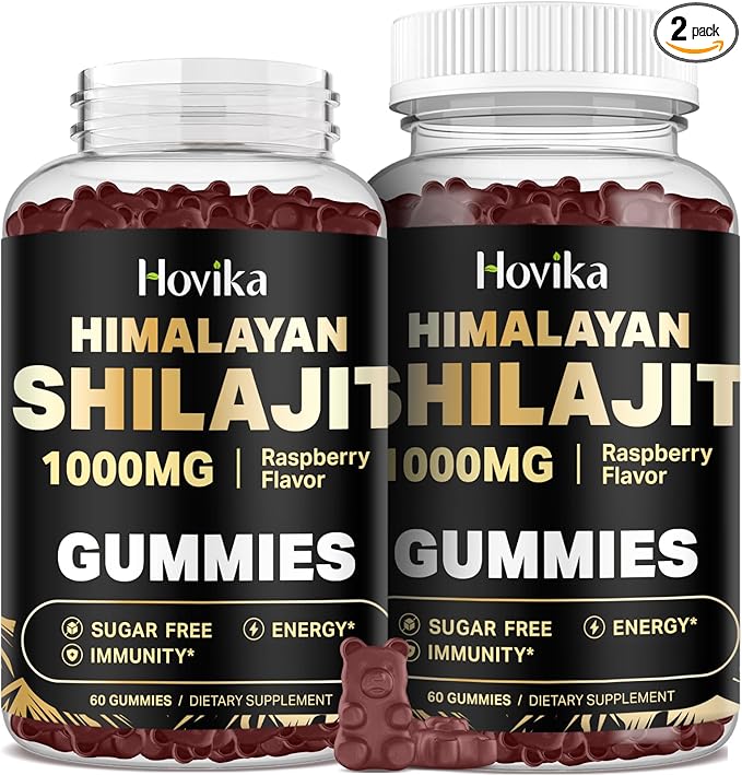 2 Pack Shilajit Gummies 1000mg for Men & Women - Shilajit Gummies with 85+ Trace Minerals, Ashwagandha, Turmeric, Black Pepper - Sugar Free Raspberry Flavor