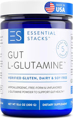 Essential Stacks Gut L-Glutamine Powder - Exclusively Made in USA - Pure L Glutamine Powder for Gut Health (60 Servings, Unflavored)