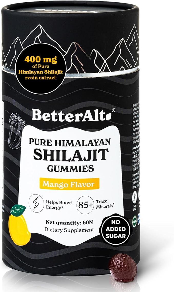 Better Alt Pure Himalayan Shilajit Gummies with Shilajit |High Potency Gold Grade| 60 Gummies for Energy Boost & Immune Support, 75 Percent + Fulvic Acid| Travel Friendly Mango Flavor