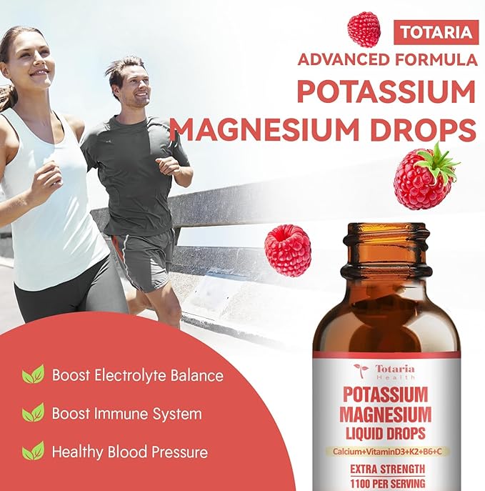 Potassium Magnesium Supplement Liquid Drops - High Absorption Potassium Supplement with Magnesium, Calcium, Vitamin D3 K2, Vegan, Non-GMO Potasio Support Leg Cramps, Bone, Muscle - 4 Fl oz