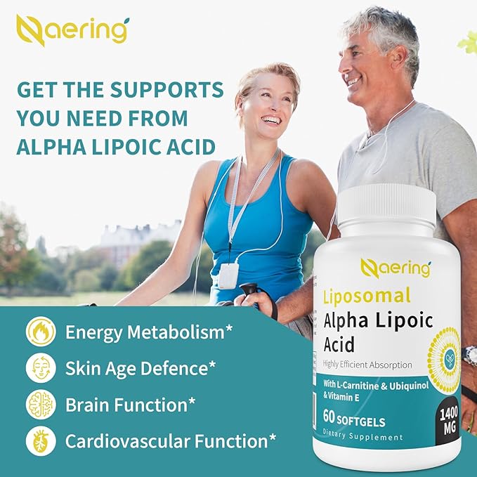 Liposomal Alpha Lipoic Acid 1400mg Softgels, ALA Supplement with L-Carnitine 1000mg, Ubiquinol (Active CoQ10) 100mg and Vitamin E 10mg for Antioxidants, Nerve & Energy, 120 Softgels