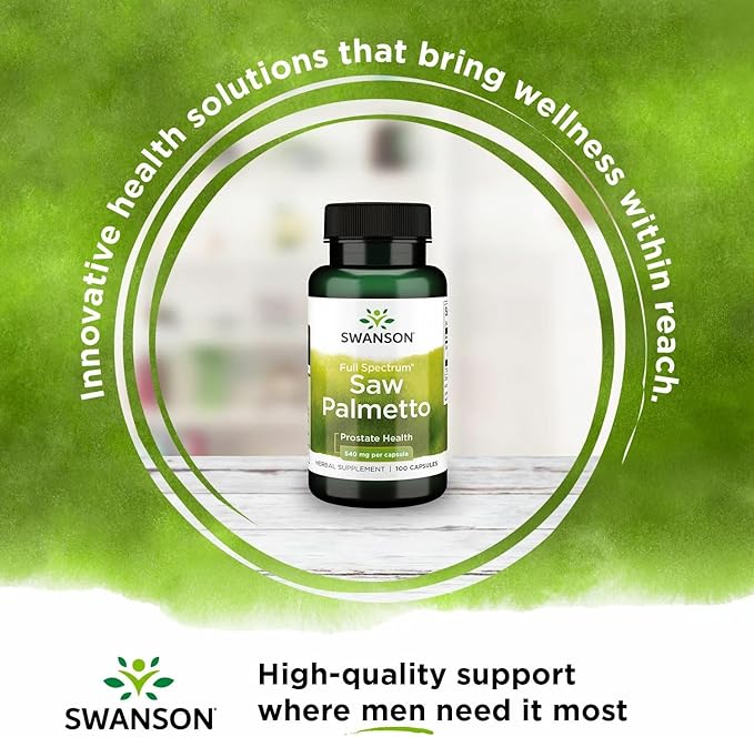Swanson Saw Palmetto Full Spectrum Herbal Supplement for Men Seeking Prostate, Hair, and Urinary Health Support - 540 mg (100 Vegan Capsules, 2 Pack)