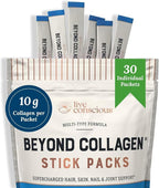Live Conscious Beyond Collagen Peptides Powder Unflavored Packets-Hydrolyzed Collagen Powder-Hair Skin Nail & Joint Support- I II III V & X Grass-Fed Collagen Supplements for Women & Men 30 Pack (2pk)