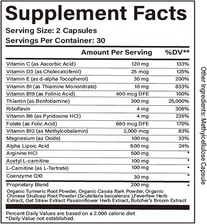 Rynutra Nerve Support Supplement, Capsules for Neuropathy with CoQ10, Turmeric, L-Carnitine, Butcher’s Broom, Alpha Lipoic Acid, Enhance Nerve Calming, Promote Overall Well-Being, 60 Capsules