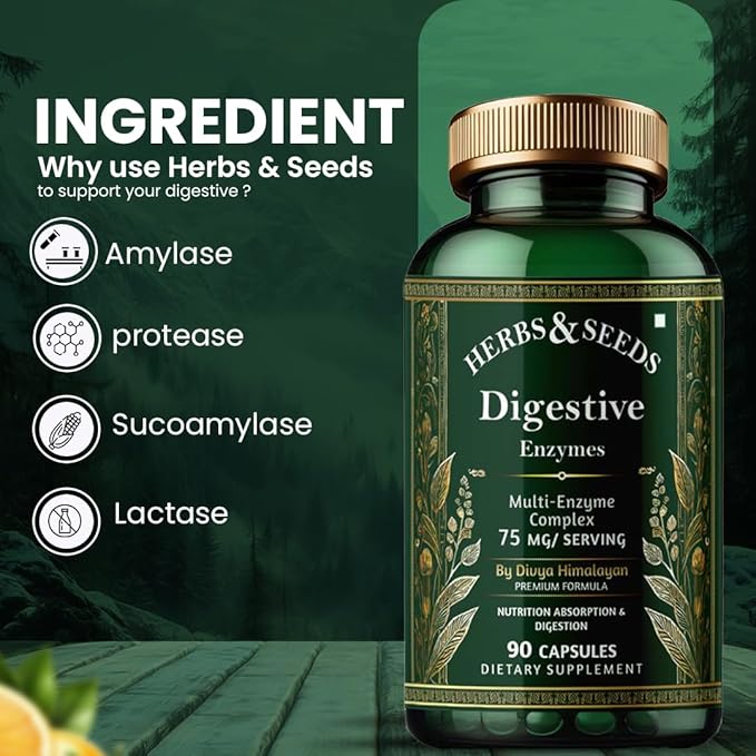 HERBS & SEEDS Digestive Enzymes for Gut Health Multi Enzyme Complex with Bromelain, Papain, Amylase & Protease – Supports Healthy Digestion, Nutrient Absorption & Gut Comfort – 90 Vegan Capsules