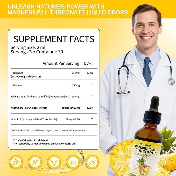 Magnesium L-Threonate Drops: Focus & Memory Booster for Students, High Absorption Liquid Formula