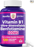 Benfotiamine 500mg + 20mg Vitamin B1, 120 Veggie Capsules, High Potency Fat Soluble Essential Vitamin B1 Thiamine Supplement, Supports Overall Health, Non-GMO, Gluten Free
