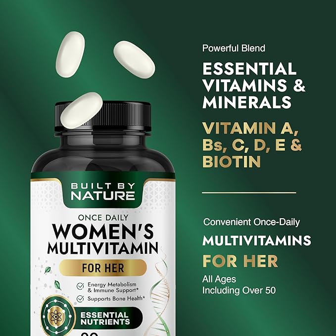 Built by Nature Multivitamin for Women – Daily Womens Multivitamin Supplement with Essential Vitamins & Minerals – Energy, Immunity & Beauty Support – 90 Tablets