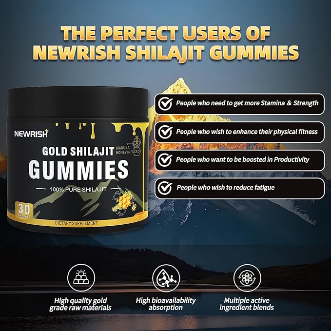 Shilajit Gummies Manuka Honey Lemon Flavor Himalayan shilajit No Added Sugar Ashwagandha, Gokshura| Fulvic Acid & 85+ Trace Minerals for Men, Women I Non-GMO 100% Natural & Organic I 30 Gummy