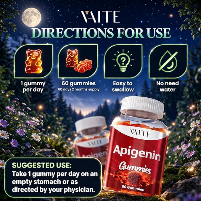 VAITE Apigenin Supplement 150mg - Chamomile Extract Vegan Gummies with Flavonoids, Bioflavonoids & Polyphenols - Plant-Based Relaxation Support - Liposomal Calm Formula - Non-GMO Herbal Mood Balance
