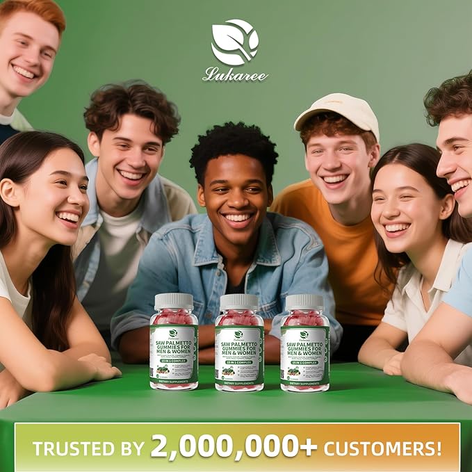 Lukaree Saw Palmetto for Men & Women, 15 in 1 Saw Palmetto Extract Gummies with Pumpkin Seed Oil, Prostate Health Supplements for Men, Advanced DHT Blocker, Hair & Urinary Health Support, 2 Pack