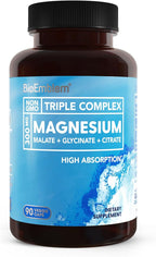 BioEmblem Triple Magnesium Complex | 300mg Magnesium Glycinate, Malate & Citrate | High Absorption Chelated Formula | Vegan, Non-GMO, Gluten-Free | 90 Capsules
