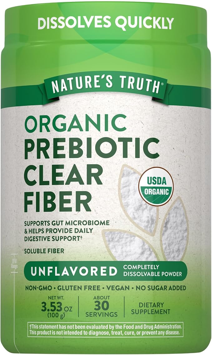 Nature's Truth Prebiotic Fiber Powder Supplement | 3.53 Oz | Unflavored, Sugar Free and Organic | Vegan, Non-GMO & Gluten Free