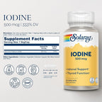 Solaray Iodine 500 mcg, Iodine Supplement for Healthy Adrenal and Thyroid Support, Energy, Metabolism, and Focus, Potassium Iodide, Vegan, 60-Day Money-Back Guarantee, 30 Servings, 30 VegCaps