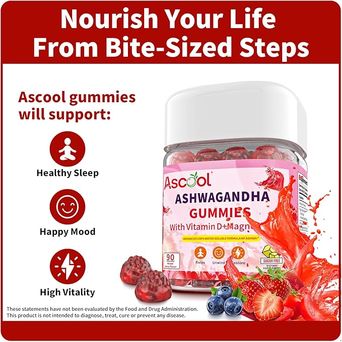 Ashwagandha Gummies for Stress Relief & Clam with Magnesium + Vitamin D – 90 Count Sugar-Free, Vegan Ashwa Supplements