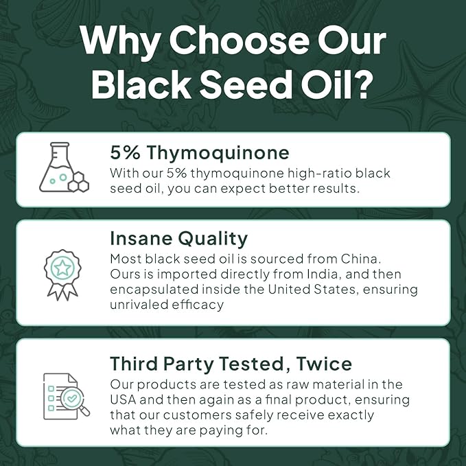 Organics Ocean Better Black Seed Oil Cold Pressed - Pure Nigella Sativa Oil for Immune Support - 5% Thymoquinone - Support Memory, Vitality, and Cellular Health - 6 Pack Bulk Supply