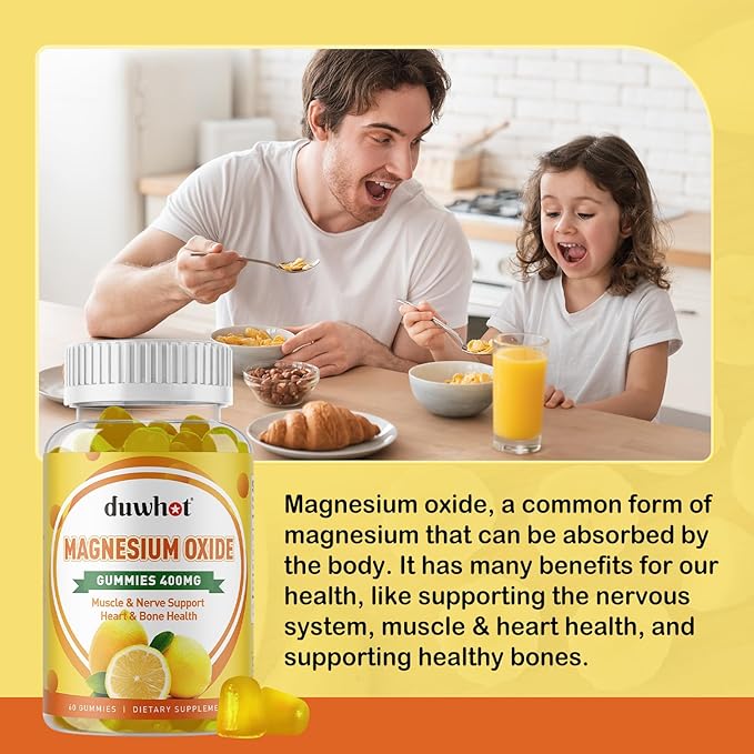 Magnesium Oxide Gummies 400mg, Magnesium Oxide Chewable Supplement for Adults & Kids, Nerve, Muscle, Bone & Heart Support, Non GMO, Pectin, Vegan, 120