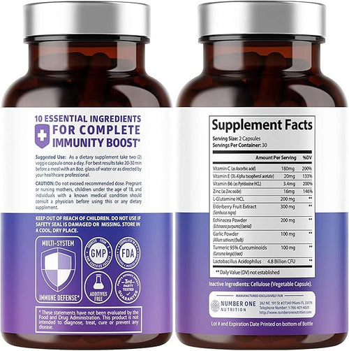 10 in 1 Immune Support Supplement [10 Potent Ingredients] with Elderberry, Vitamin C, Zinc, Echinacea, Turmeric Curcumin, Garlic and Probiotics for Adults, 60 Veg Caps