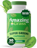 Amazing Grass Greens Blend Superfood Capsules: Super Greens with Organic Spirulina, Chlorella, Beet Root Powder, Digestive Enzymes & Probiotics, 150 Capsules (Packaging May Vary)