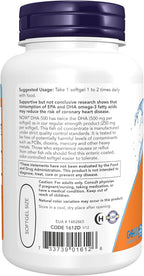 NOW Foods Supplements, DHA-500 with 250 EPA, Molecularly Distilled, Supports Brain Health*, 90 Softgels