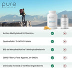 Pure Therapro Rx Methylated B Complex Vitamins Made in USA, 4 Month Supply | Methyl B Complete Quatrefolic 5-MTHF Folate, B12 Methylcobalamin, TMG Trimethylglycine, Methylfolate | Pharm Grade