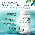 Apigenin Supplement for Rest and Relaxation Support - 50mg Apigenin per Capsule with Magnesium Glycinate 275mg L-Theanine 100mg GABA 100mg - 98% Ultra-High Purity