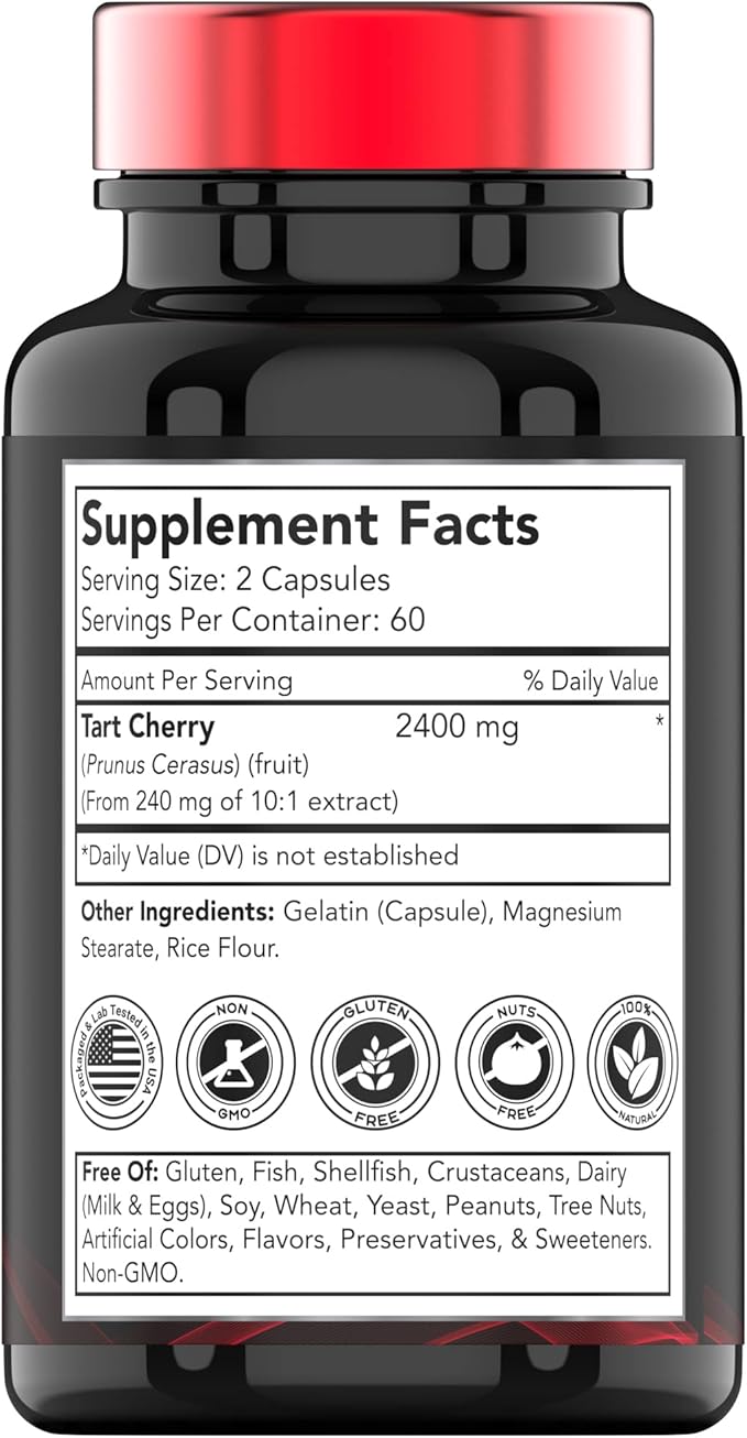 Tart Cherry Capsules (2400 MG - 120 Count) | From Montmorency Cherry Extract | Provides Antioxidants, Anthocyanins, & Phytonutrients | Tart Cherry For Sleep and More! | Non-GMO, Made in the USA!