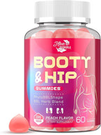 Booty Gummies for Women - BBL Gummies with Bovine Collagen Peptides - Herbal Blend with Aguaje, Fenugreek, Kwao Krua, Wild Yam, Blessed Thistle, Vitamin C & Zinc - Delicious Peach Flavor