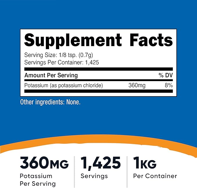 Nutricost Potassium Chloride Powder 1kg - Gluten Free, Non-GMO