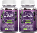 Migcopat Pre Post Probiotics Gummies, Probiotic Prebiotic Postbiotic Digestive Enzymes with Fiber, 120 Billion CFU Probiotics for Gut Health, Sugar Free, Vegan, BlackBerry Flavor, 120 Cts