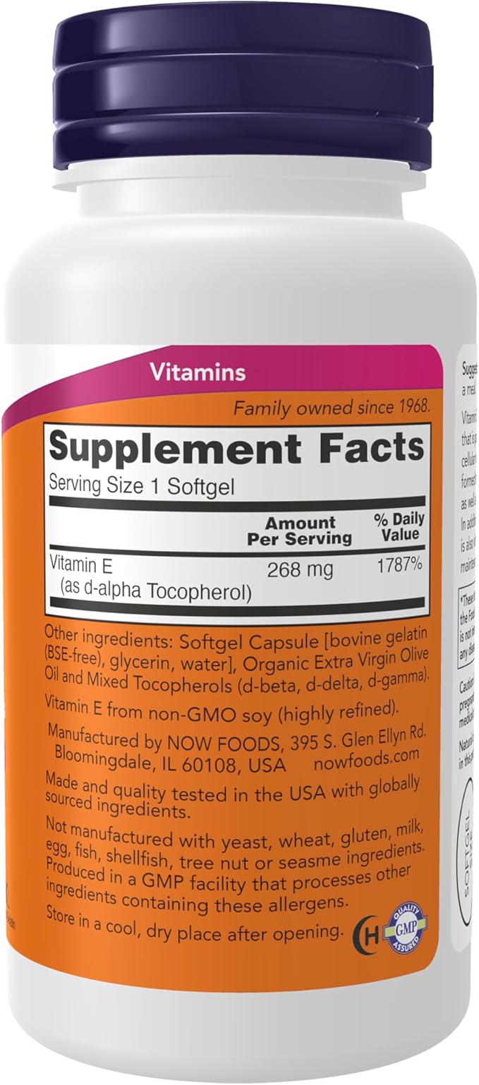 NOW Foods Supplements, Vitamin E-400 IU Mixed Tocopherols, Antioxidant Protection*, 100 Softgels