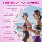 Iron Supplement Gummies for Women & Men, Vegan Iron Gummies with Vitamin C, A, B-Complex, Folate, Zinc for Blood Building & Energy Support, Strawberry Flavor, 120 Count