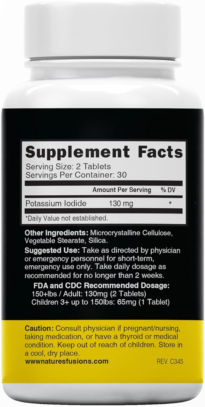 Nature's Fusions Potassium Iodide Tablets (Pack of 2) 130mg - 120 Tablets EXP 10/2032 - YODO Naciente - KI Pills - Yoduro de Potasio