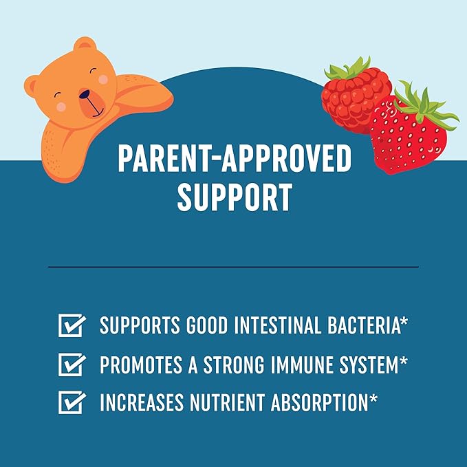Kids Probiotic Gummies | 2 Billion Probiotics + 100mg Prebiotic Fiber for Immune & Digestion Support | Low Sugar Per Serving | For Children Ages 2+ | Gluten-Free, Non-GMO | Berry Flavor | 60 Ct