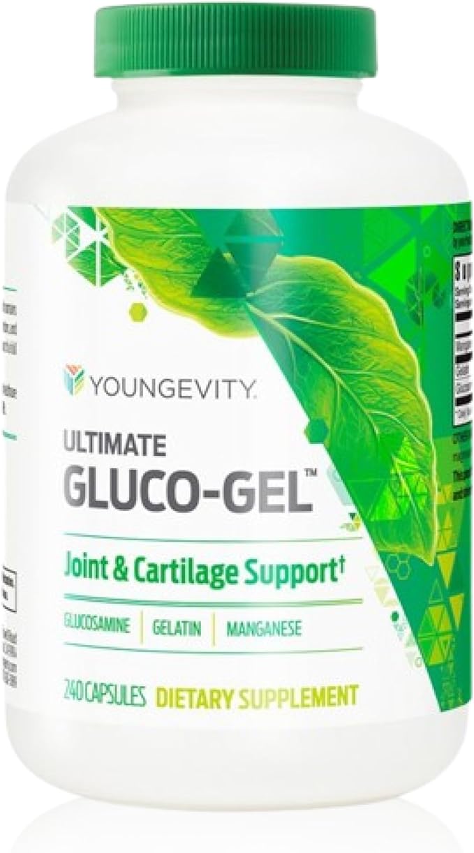 Youngevity Ultimate Gluco-Gel -for Tendons, Bones & Cartilage | Contains Glucosamine, Gelatin & Manganese | 240 Capsules | 1 Bottle