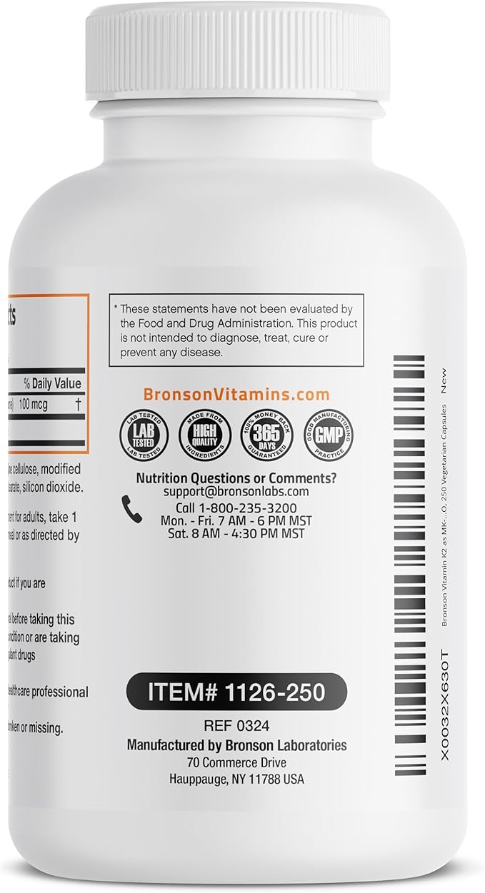 Bronson Vitamin K2 as MK-7 Menaquinone 100 mcg Non-GMO, 250 Capsules