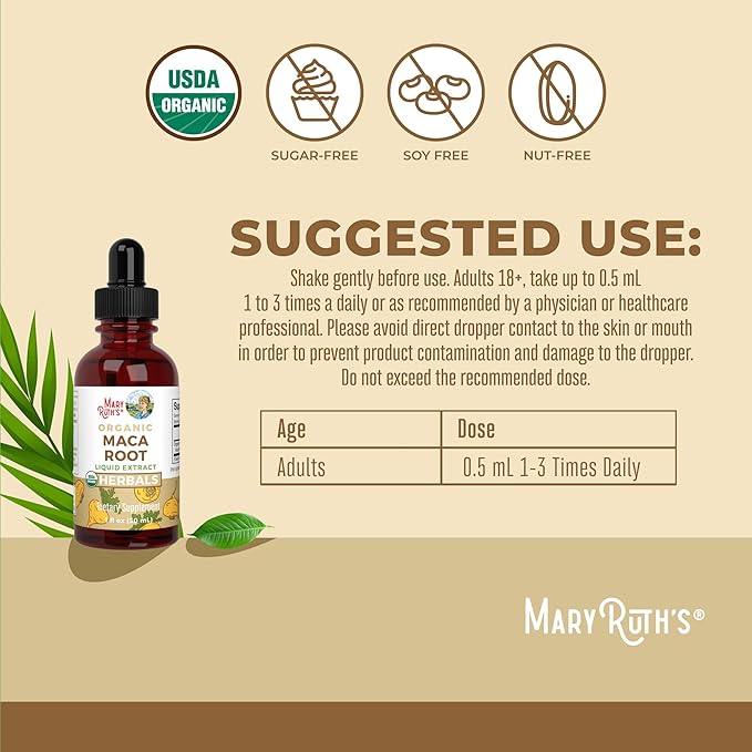 MARYRUTH'S USDA Organic Maca Root Liquid Drops | Vegan | Non-GMO | Gluten Free | Alcohol Free | 1 Fl Oz