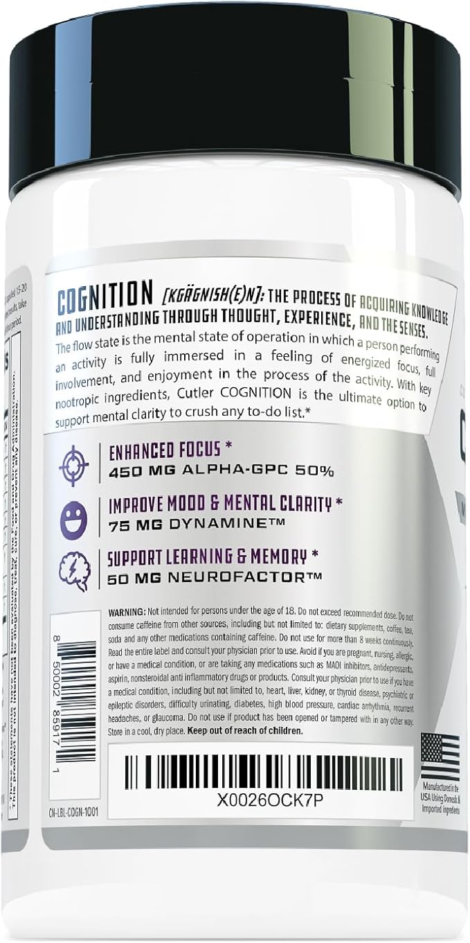 COGNITION High Potency Brain Nootropic Focus Supplement: Best Nootropic and Energy Pills for Mental Clarity, Memory, Studying, Gaming, and Work | Alpha GPC, Dynamine, Caffeine, L Theanine , 60 Count
