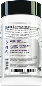 COGNITION High Potency Brain Nootropic Focus Supplement: Best Nootropic and Energy Pills for Mental Clarity, Memory, Studying, Gaming, and Work | Alpha GPC, Dynamine, Caffeine, L Theanine , 60 Count