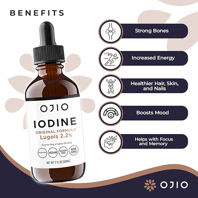 Lugols Iodine Solution 2% - 1 Year Supply - High Potency Liquid Oral Iodine Drops with Superior Absorption – Improves Overall Health & Energy for Women, Men, Kids - 2 fl Oz (Pack of 2)