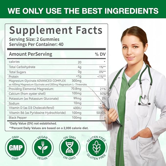 Magnesium Glycinate Gummies for Adults - Sugar Free Magnesium Potassium Supplement for Calm Mood, Muscle, Bone & Energy Support, 80 Gummies