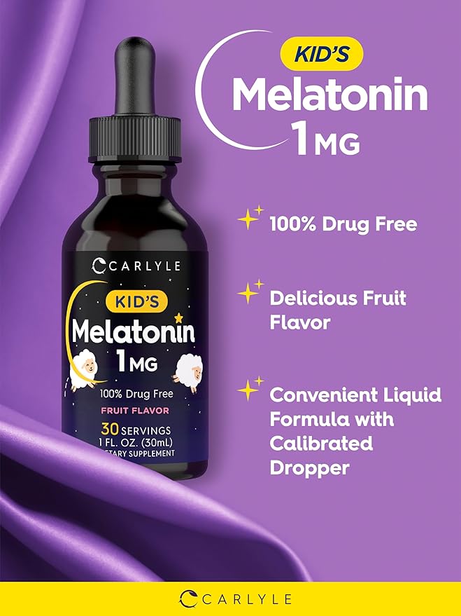 Carlyle Kids Melatonin Liquid | 1 fl oz | Two Pack | Fruit Flavor | Drug Free Childrens Supplement