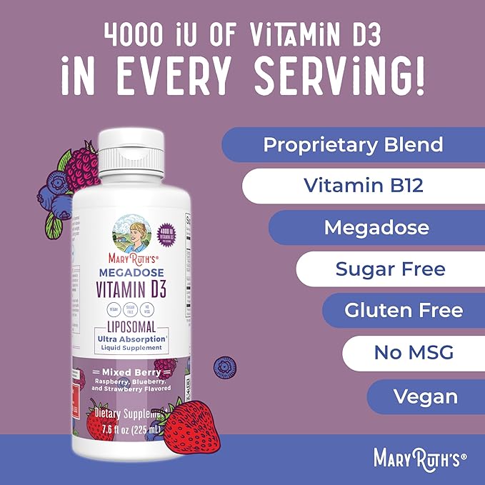MaryRuth Organics Megadose Vitamin D3 Liposomal | Vitamin D 4000 IU | Ultra Absorption | Immune Support for Adults | Bone Health | VIT D3 | Vegan | Sugar Free | Gluten Free | Non-GMO | 45 Servings