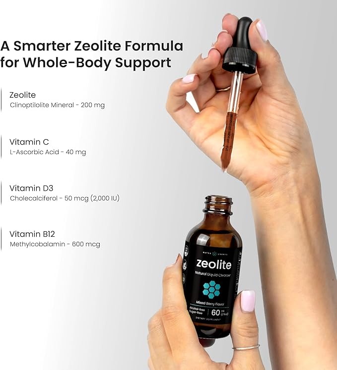NutraChamps Zeolite Liquid Mineral Drops with Vitamins C, D3 & B12 - Immune Support Clinoptilolite Mineral Supplement for Daily Wellness Support – 60 mL, Berry Flavor