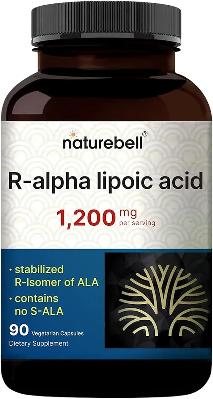 NatureBell R-Alpha Lipoic Acid - 90 Capsules - Delivers 1,200mg R-ALA Per Serving - Antioxidant & Cellular Energy Support* - Stabilized R-Isomer ALA - Non-GMO & Gluten-Free