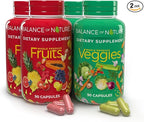 Balance of Nature Fruits & Veggies Supplements - Whole Fruit and Vegetable Ingredients for Women, Men, and Kids - 90 Fruits Capsules, 90 Veggies Capsules - 2 Sets
