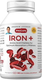 ANDREW LESSMAN Iron Plus 360 Capsules - 18mg Iron, 100% Pure Amino Acid Chelated Iron (Glycinate, Aspartate), Plus Vitamin C for Increased Absorption, Small, Easy to Swallow Capsules, No Additives